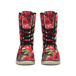 Red Rose Flower Print Winter Boots