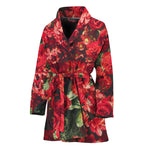 Red Rose Flower Print Women's Bathrobe
