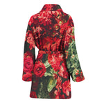 Red Rose Flower Print Women's Bathrobe