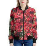 Red Rose Flower Print Women's Bomber Jacket