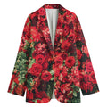 Red Rose Flower Print Women's Cotton Blazer