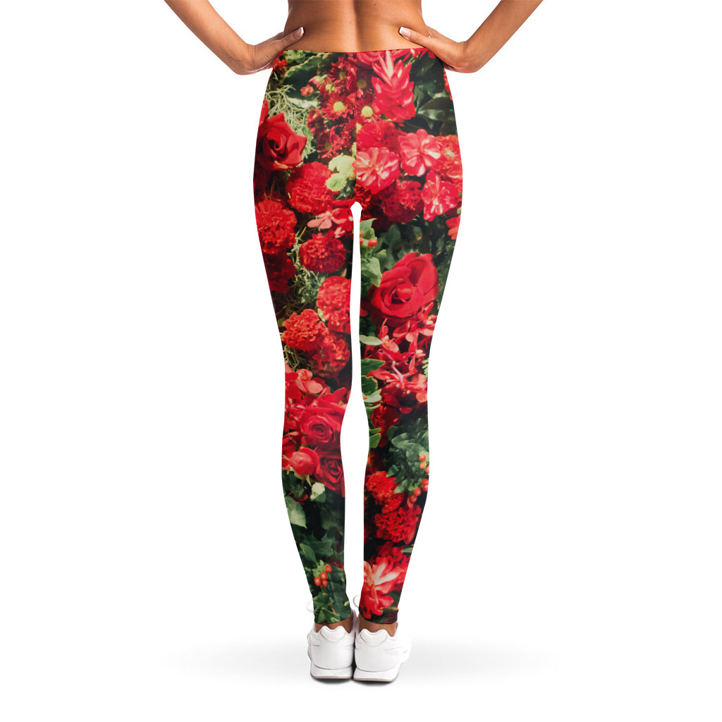 Red Rose Flower Print Women's Leggings