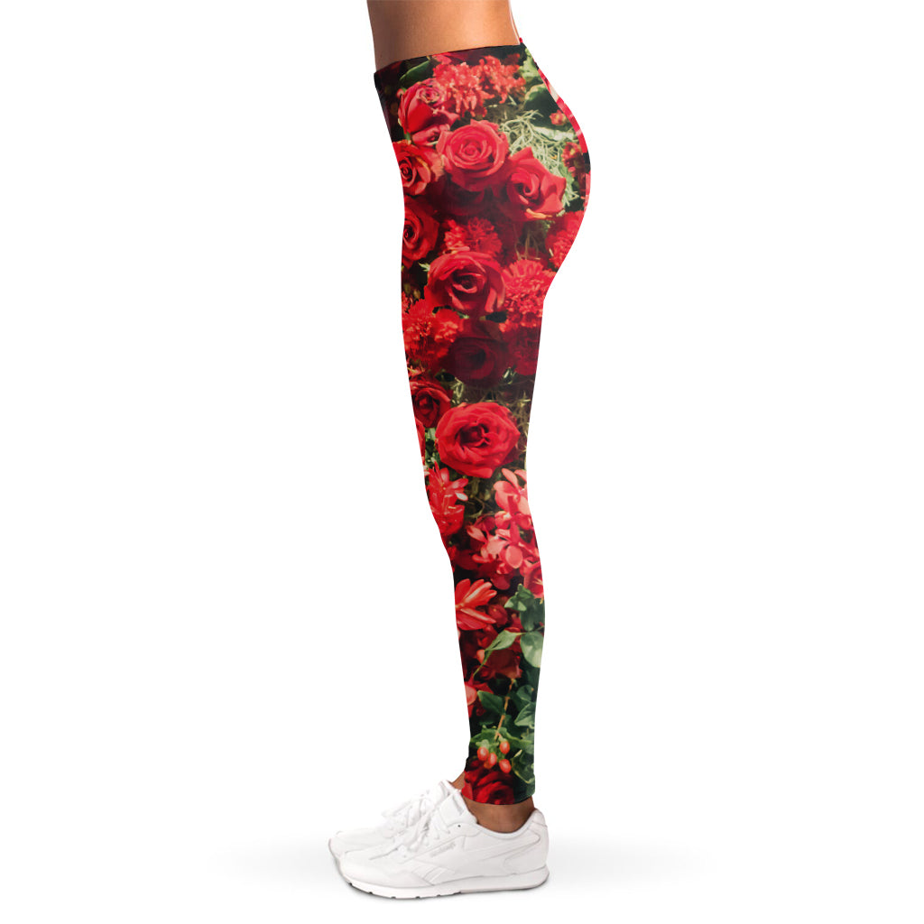 Red Rose Flower Print Women's Leggings