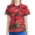 Red Rose Flower Print Women's Polo Shirt