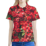 Red Rose Flower Print Women's Polo Shirt