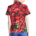 Red Rose Flower Print Women's Polo Shirt