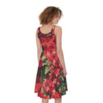 Red Rose Flower Print Women's Sleeveless Dress