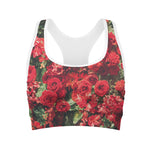 Red Rose Flower Print Women's Sports Bra