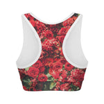Red Rose Flower Print Women's Sports Bra