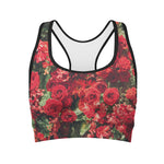 Red Rose Flower Print Women's Sports Bra