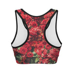 Red Rose Flower Print Women's Sports Bra