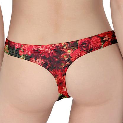 Red Rose Flower Print Women's Thong