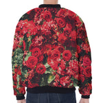 Red Rose Flower Print Zip Sleeve Bomber Jacket