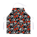Red Rose Grey Skull Pattern Print Adjustable Apron