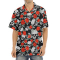 Red Rose Grey Skull Pattern Print Aloha Shirt