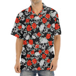 Red Rose Grey Skull Pattern Print Aloha Shirt