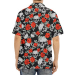 Red Rose Grey Skull Pattern Print Aloha Shirt