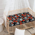 Red Rose Grey Skull Pattern Print Baby Crib Sheet