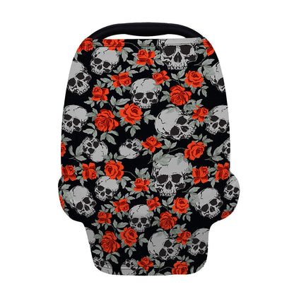 Red Rose Grey Skull Pattern Print Baby Seat Cover