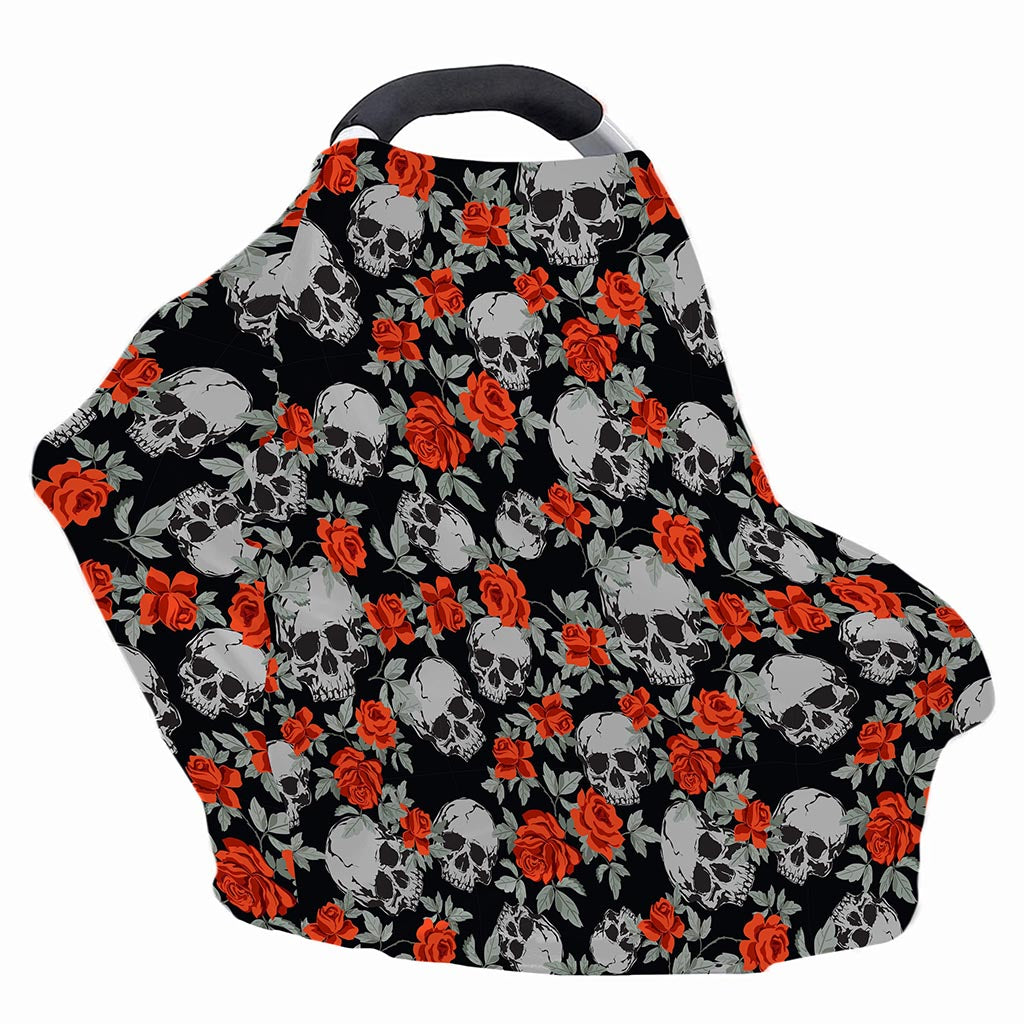 Red Rose Grey Skull Pattern Print Baby Seat Cover