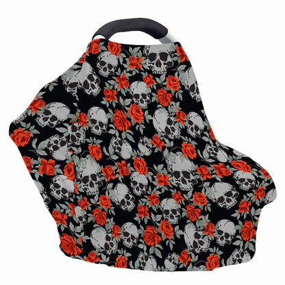 Red Rose Grey Skull Pattern Print Baby Seat Cover