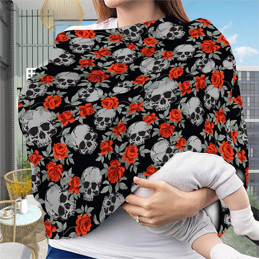 Red Rose Grey Skull Pattern Print Baby Seat Cover