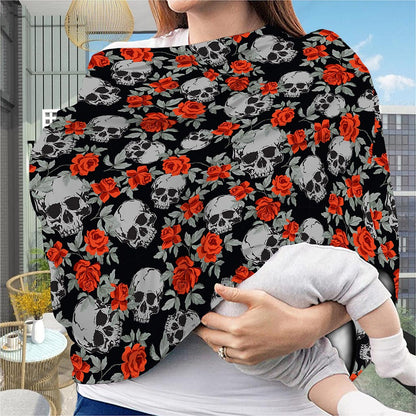 Red Rose Grey Skull Pattern Print Baby Seat Cover