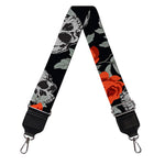 Red Rose Grey Skull Pattern Print Bag Strap
