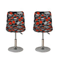 Red Rose Grey Skull Pattern Print Bar Stool Covers