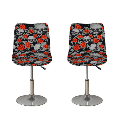 Red Rose Grey Skull Pattern Print Bar Stool Covers