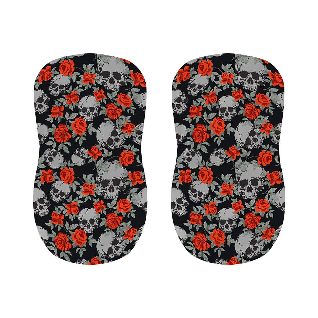 Red Rose Grey Skull Pattern Print Bar Stool Covers
