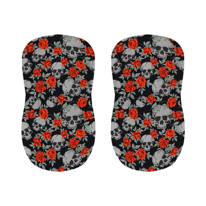 Red Rose Grey Skull Pattern Print Bar Stool Covers