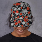 Red Rose Grey Skull Pattern Print Baseball Cap