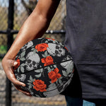 Red Rose Grey Skull Pattern Print Basketball