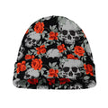 Red Rose Grey Skull Pattern Print Beanie