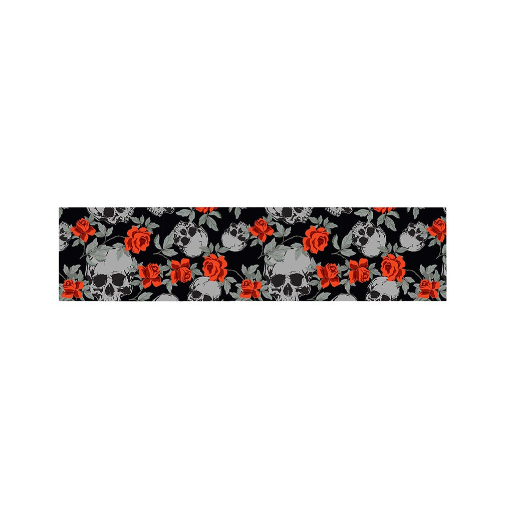 Red Rose Grey Skull Pattern Print Bed Runner