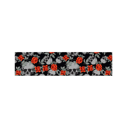 Red Rose Grey Skull Pattern Print Bed Runner