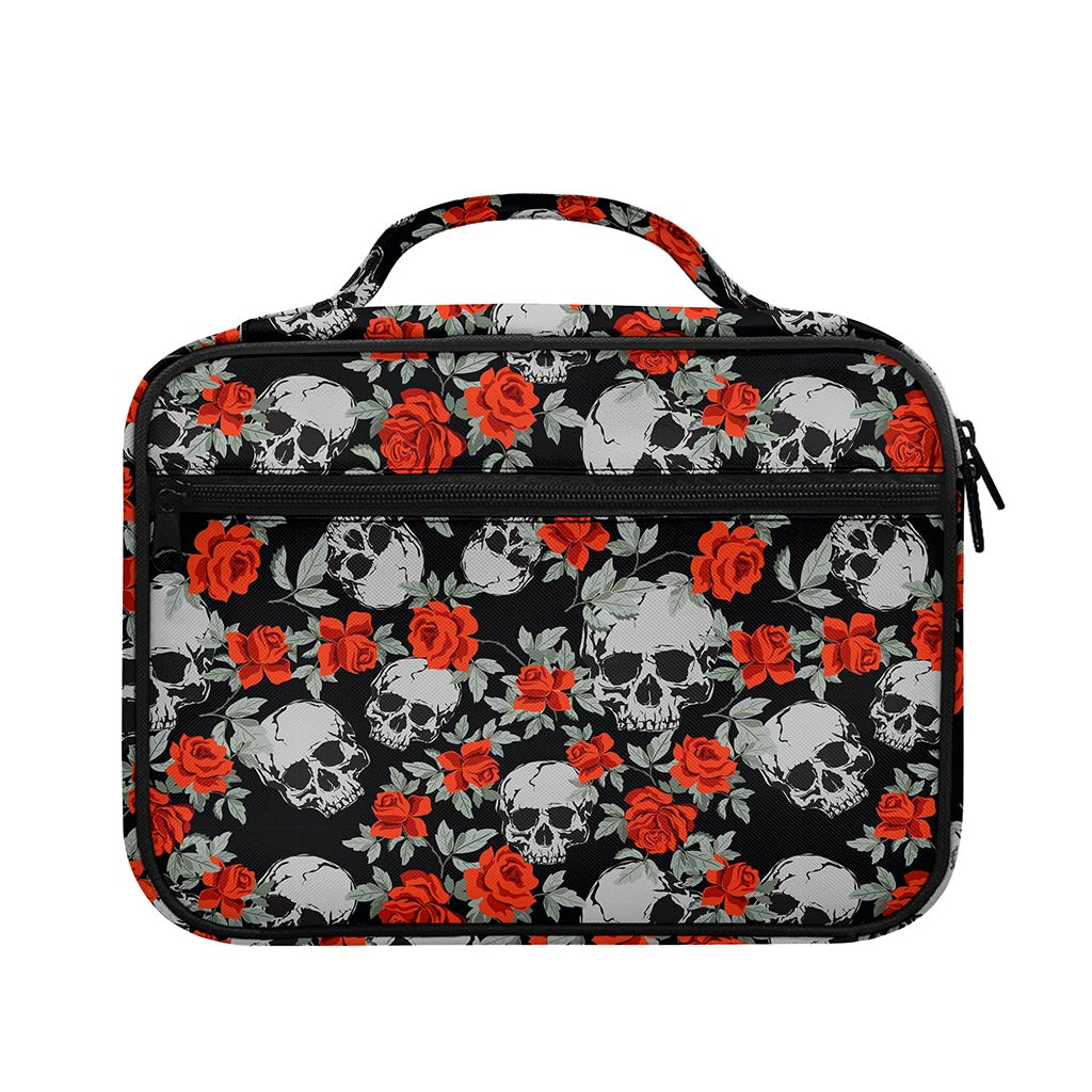Red Rose Grey Skull Pattern Print Briefcase Bible Bag
