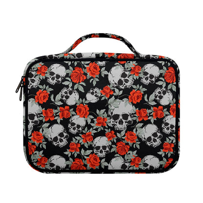 Red Rose Grey Skull Pattern Print Briefcase Bible Bag