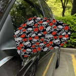 Red Rose Grey Skull Pattern Print Car Side Mirror Covers