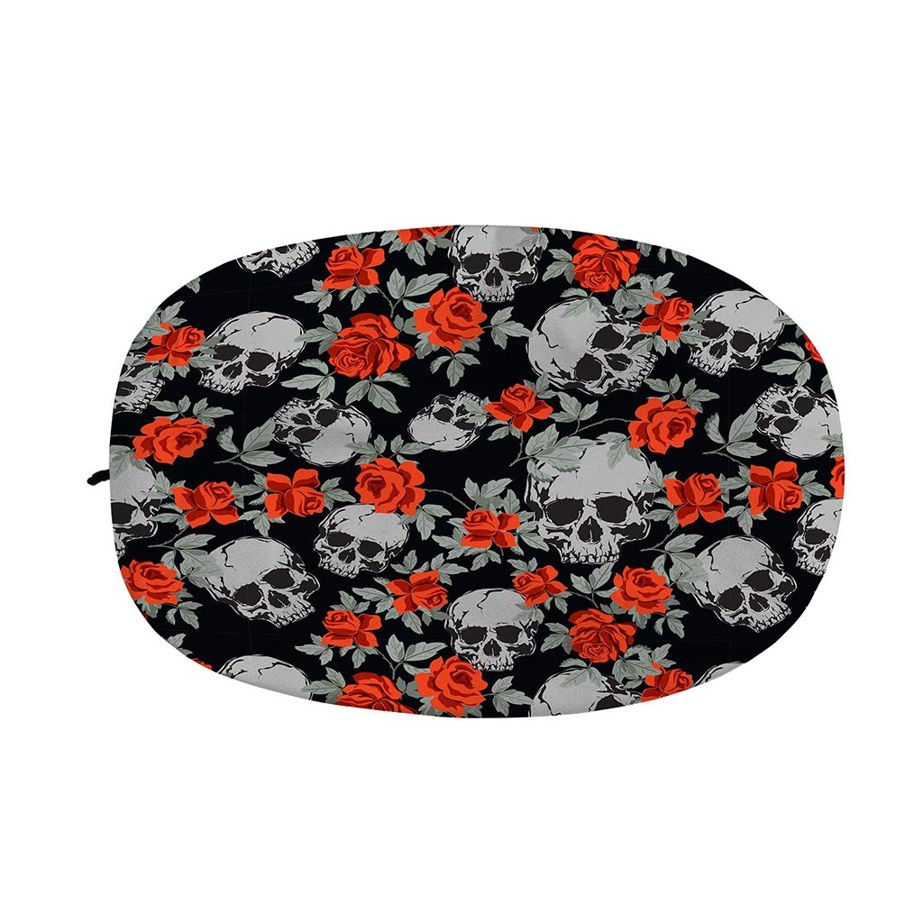 Red Rose Grey Skull Pattern Print Car Side Mirror Covers
