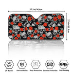 Red Rose Grey Skull Pattern Print Car Windshield Sun Shade