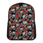Red Rose Grey Skull Pattern Print Casual Backpack