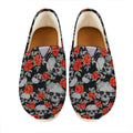 Red Rose Grey Skull Pattern Print Casual Shoes