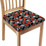 Red Rose Grey Skull Pattern Print Chair Cushion Cover