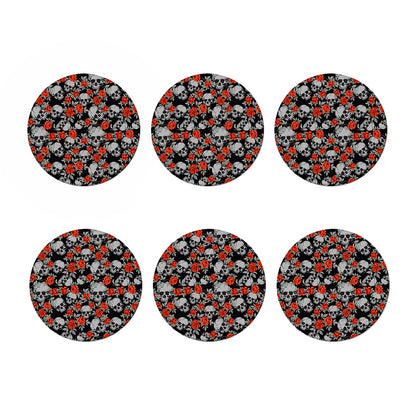 Red Rose Grey Skull Pattern Print Coaster Set