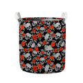 Red Rose Grey Skull Pattern Print Collapsible Laundry Basket