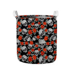 Red Rose Grey Skull Pattern Print Collapsible Laundry Basket