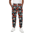 Red Rose Grey Skull Pattern Print Cotton Sweatpants