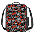 Red Rose Grey Skull Pattern Print Crossbody Lunch Bag